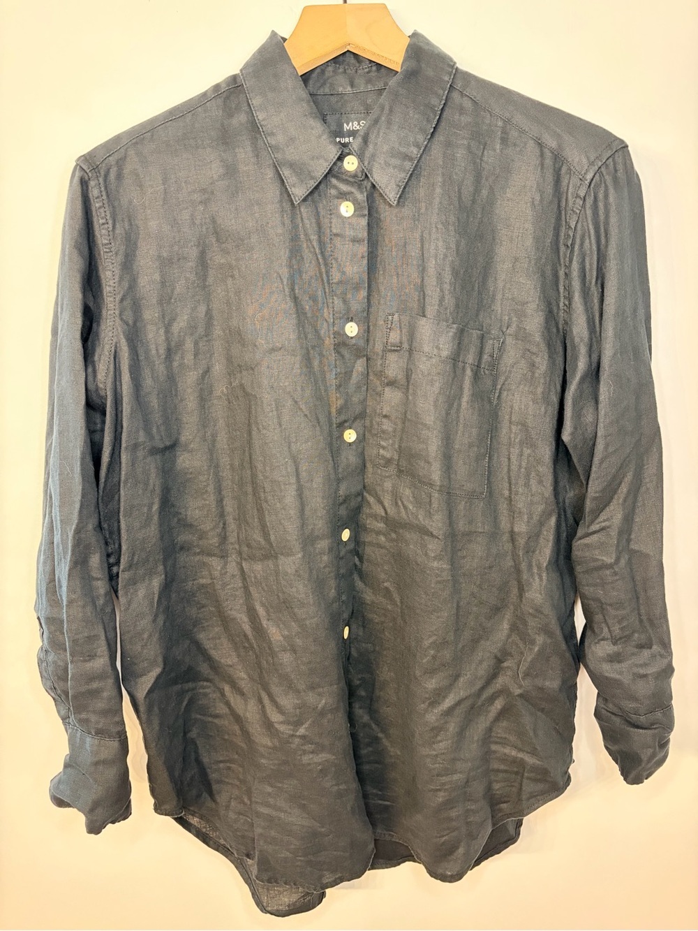 M&S Marks & Spencer Women’s Pure Linen Black Button Down Shirt, Size 10